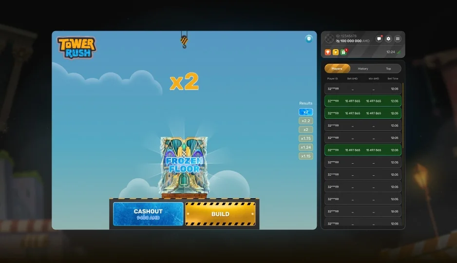 Tower Rush — главный игровой экран с башней